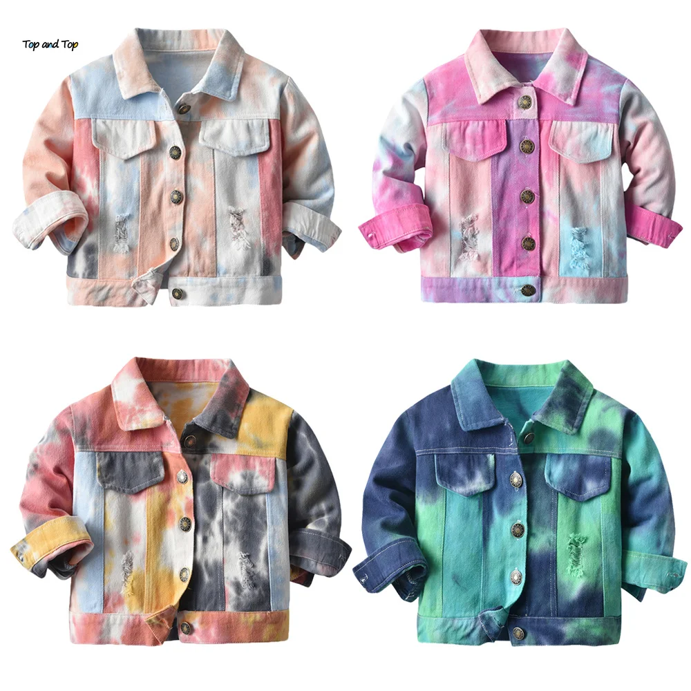 top and top Spring Autumn Toddler Girl Tiedye Denim Jacket Little Kids Boy Casual Coats Children Breaken Outerwear Tops