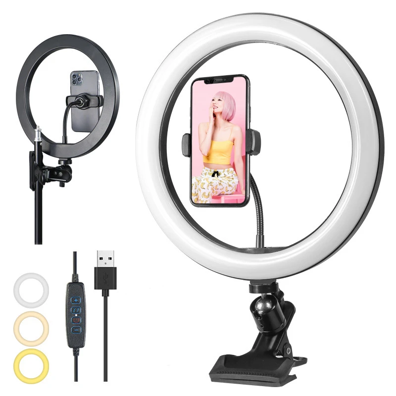 Anillo de luz Led regulable, lámpara profesional para Selfie con Usb de 26cm para teléfono, transmisión en vivo, estudio, vídeo, fotografía, iluminación