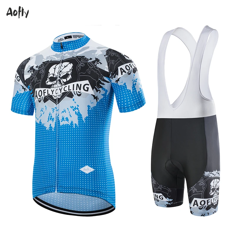 Aofly Skeleton Iceberg Corner Blue Gray Dots Cycling Team Jersey 9D Bike SHORTS Set Mtb Ropa Mens Summer Quick Dry BIKE Shirts