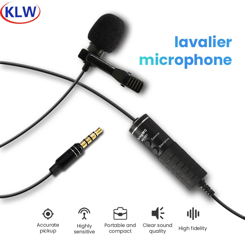 5.5m Microphone Clip-on Lavalier Mini Audio 3.5mm Collar Condenser Lapel Mic for Recording Canon / ios Phone DSLR Cameras