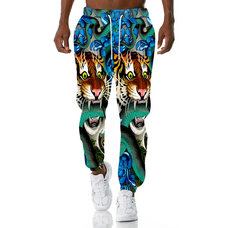 New Fashion Mens Sweatpants Tiger Snake Animal Pattern 3D Full-body Printed Jogger Trousers Harajuku Casual Hip-hop Pants CK07