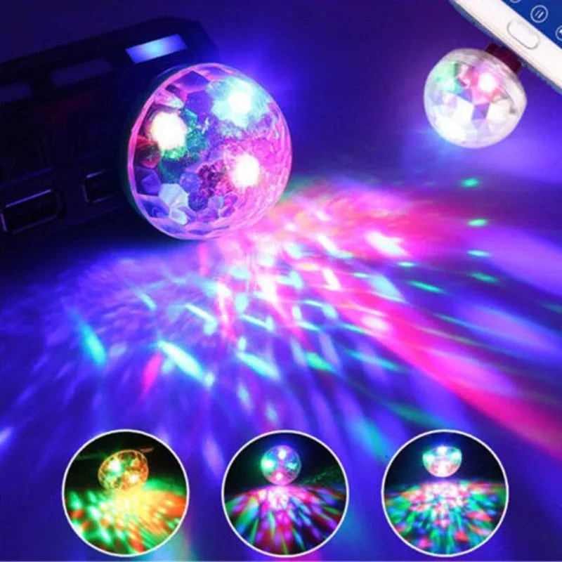 5V USB LED Mini Stage Disco DJ Light mobile phone in car Christmas New year party Lighting Auto Rotating RGB Bulb Lamp Ball