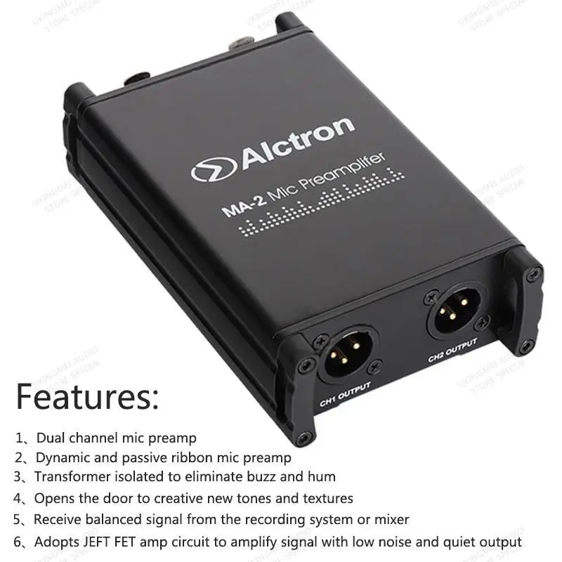 Alctron MA-2 Mic Preamplifier Dual Channel Mic Amp For Ribbon And Dynamic Microphone Amplify Signal With Low Noise And Quiet Out