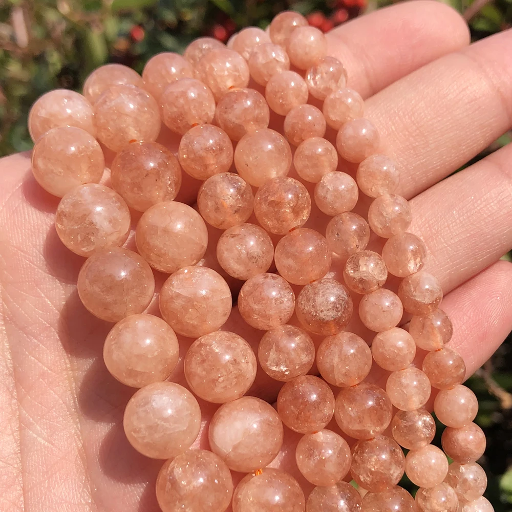 Sunstone manik bulat longgar, manik batu Angelite alami 4/6/8/10mm untuk membuat perhiasan DIY gelang kalung Aksesori 15 inci