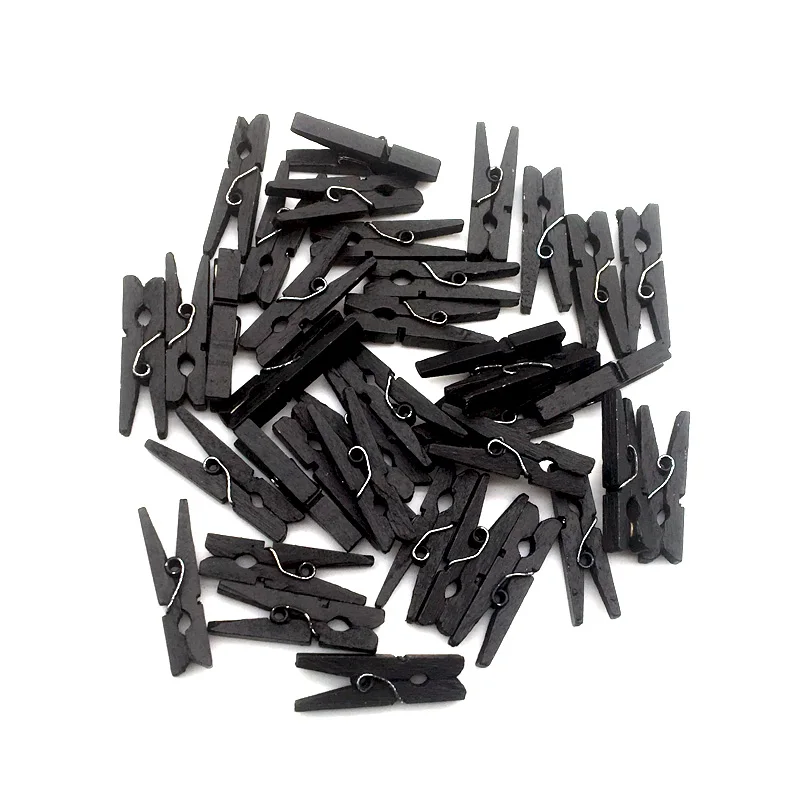 50PCS Matt Black DIY Christmas Photo Wall Mini Wood Clip 30mm Wooden Environmental Small Clothespin Children\'s Clothespins SC158