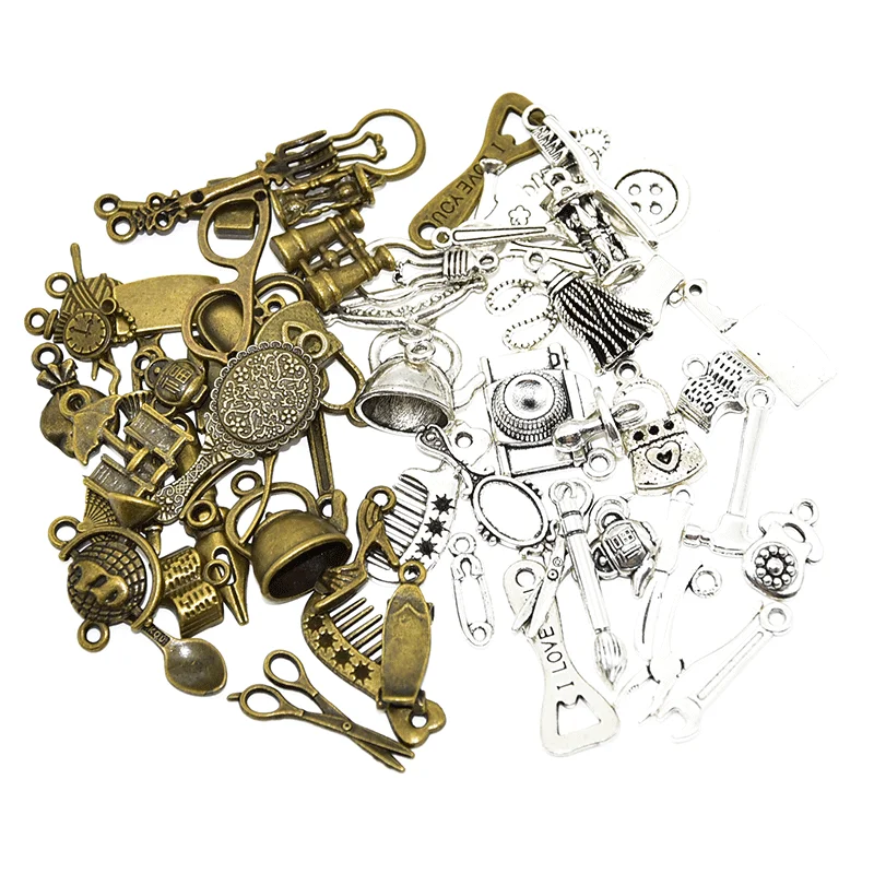 30pcs Wholesale Vintage Daily Necessities Charms Zinc Alloy Metal  Mixed Pendants For DIY Handmade Jewelry Accessories Making