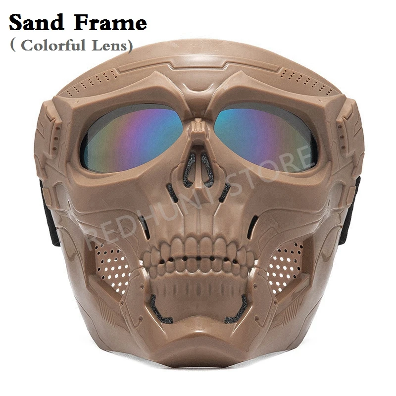 Outdoor Cycling Motorcycle Skull Mask Full Face Tactical Masks with Goggles Eye Protection for Halloween Shooting CS