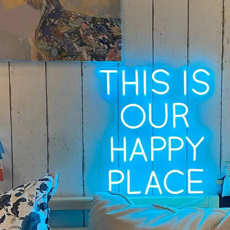 Aesthetic Cute The Is Our Happy Place Led Neon Sign Custom Decoracion Acrylic For Shop Party Gift Home Kawaii  Wall Room Decor