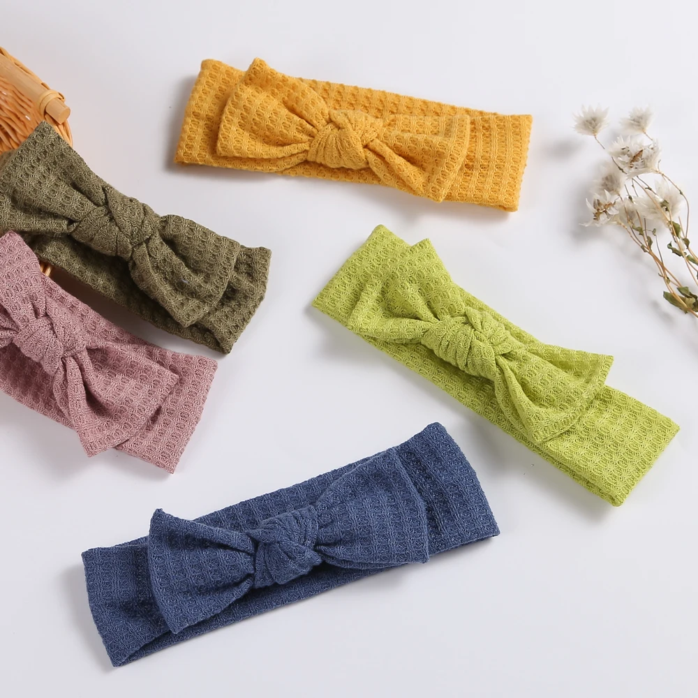 

25 color U Pick Up Solid Waffle Knit Headband Bow Headbands Kids Girls Soft Turban Head wraps Children Hair Accessories 25pc/lot