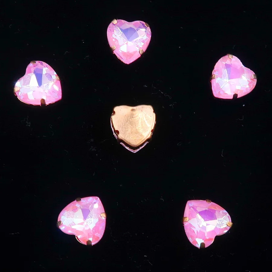 Herzförmige Goldklauenfassungen 20 Stk./Packung 10mm Jelly Candy & AB Glaskristall zum Aufnähen Strassperlen für Schuhe, Taschen, Bastelarbeiten, DIY-Besatz – Detail 5