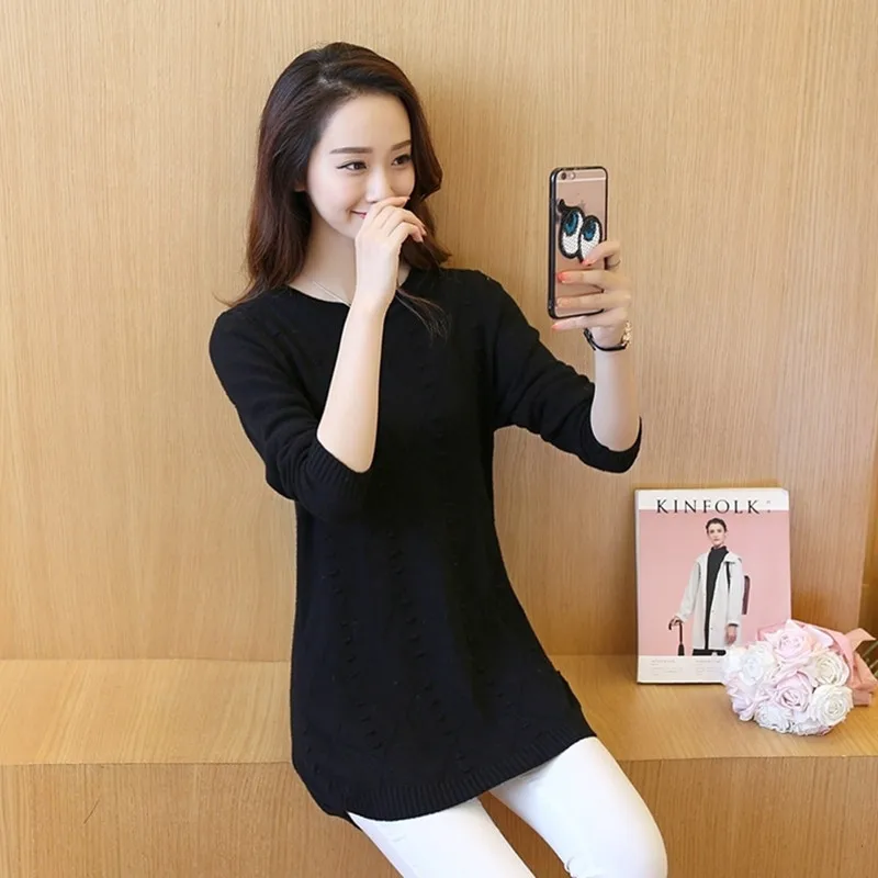 New Fashion 2025 Women Autumn Winter Long Knitted Sweater Pullovers Dress Casual Korean Clothes Warm Female O-Neck Tops