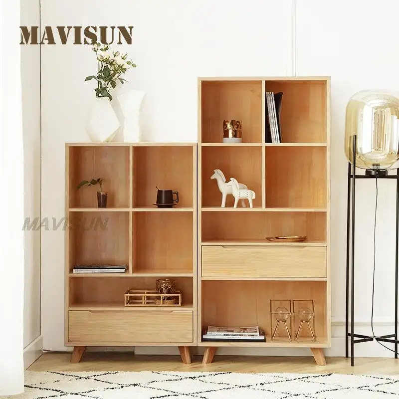 Simple And Modern Japanese Style Solid Wood Bookcase Floor Storage Cabinet Bedroom Study Combination Storage Bookshelf Furniture