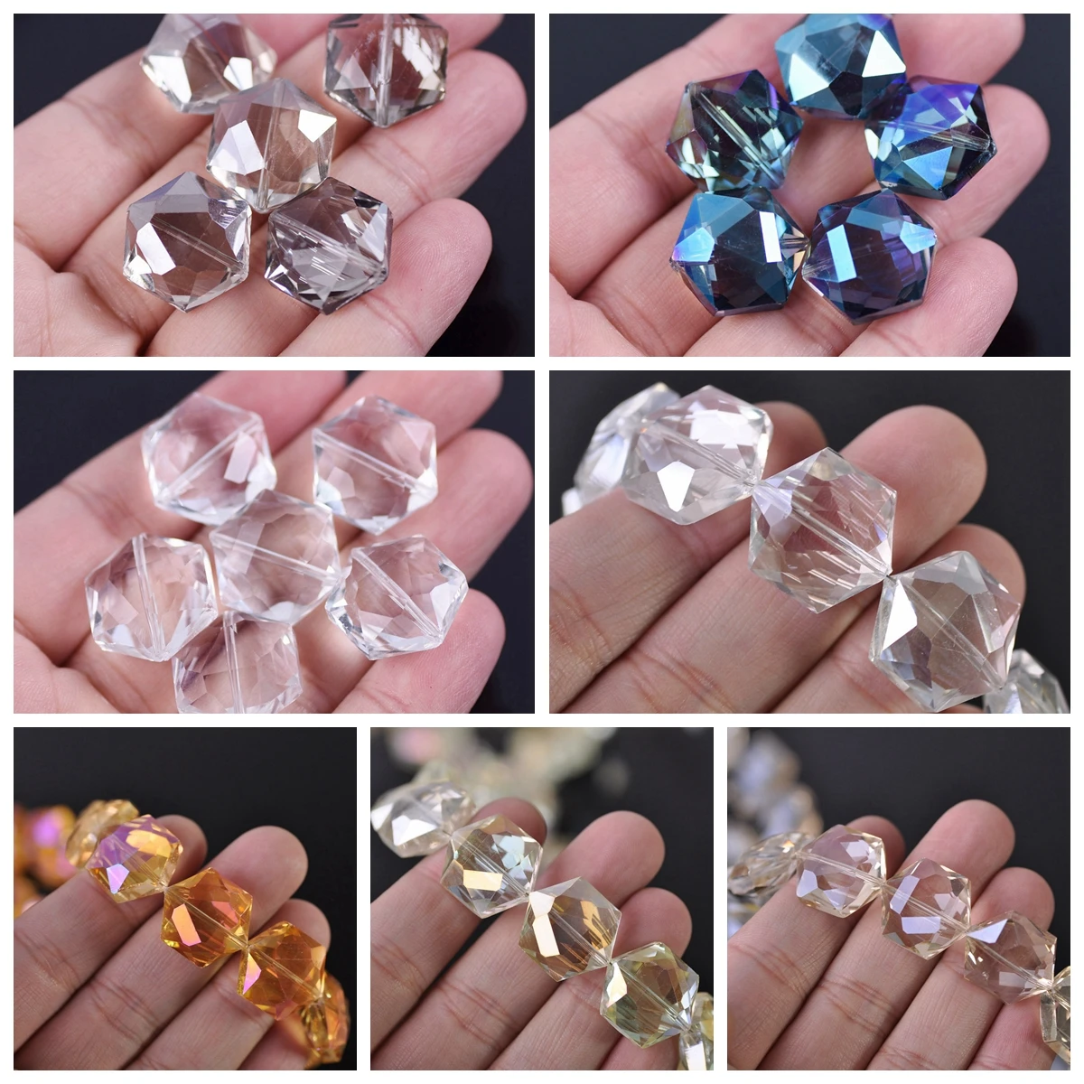 12mm 16mm 20mm 22mm Loose Hexagon Faceted Crystal Glass Crafts Beads For Jewelry Making DIY