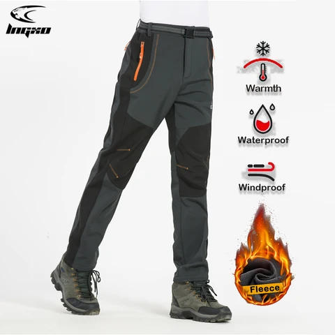 LNGXO pantaloni da Trekking in pile caldo spesso da uomo inverno impermeabile antivento pantaloni da pioggia Soft Shell da esterno pantaloni da sci da campeggio da Trekking