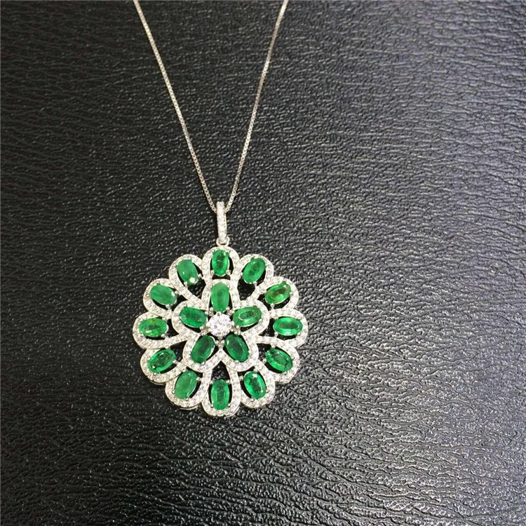 Fashion emerald necklace for evening party 100% natural SI grade emerald silver necklace 925 silver emerald wedding jewelry