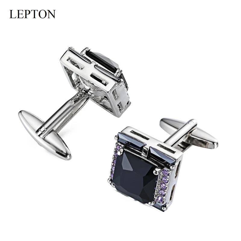 LEPTON Black AAA Zircon Cufflinks High Quality Purple Crystal Cuff links For Mens Groom Wedding Gifts Cufflink Relojes Gemelos