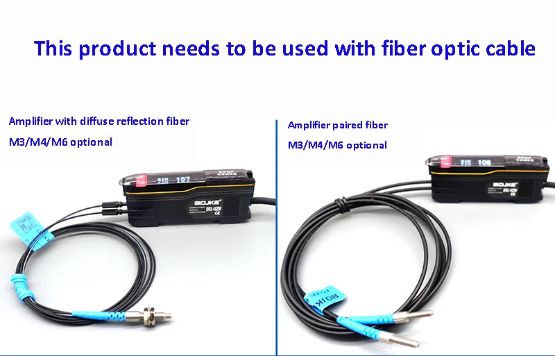 Digital display fiber amplifier diffuse reflection through-beam fiber optic sensor m3/m4/m6 fiber available