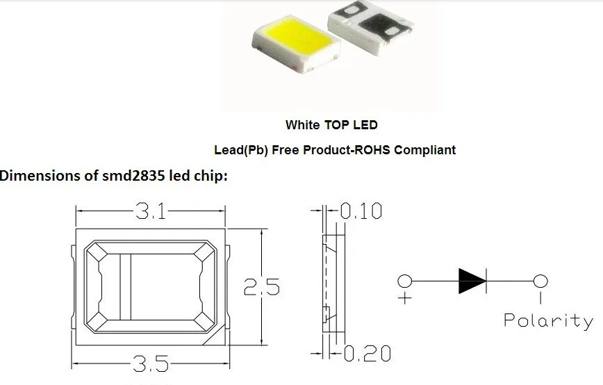 55PCS SMD LED 2835 Chips 0.5W 1W 3V 6V 9V 18V 36V 140LM 4000K White Beads Light White Warm Surface Mount PCB Emitting Diode Lamp