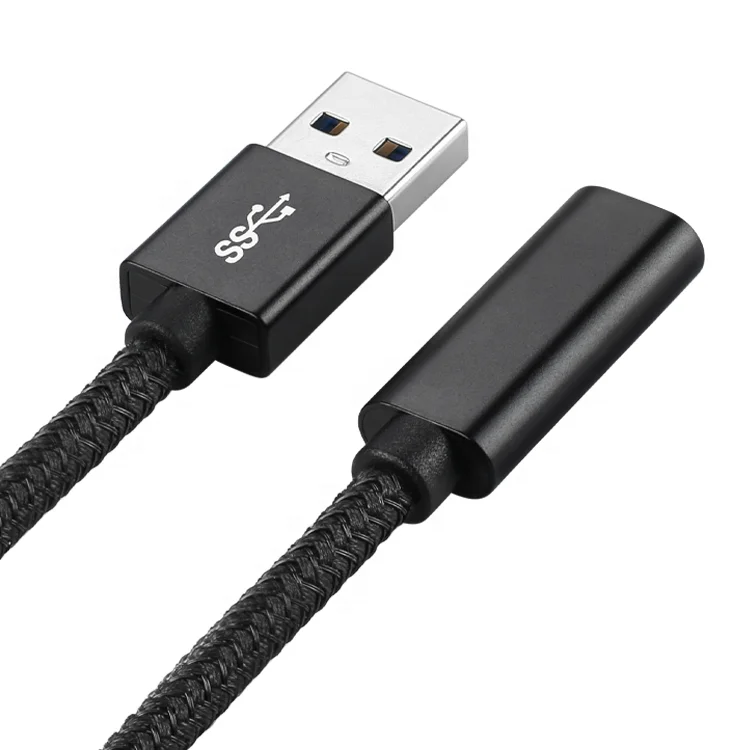 10cm Black Braided USB C Female To USB 3.0 Male Adapter Cable ,USB C Female To USB Male Adapter Up to 10Gbps