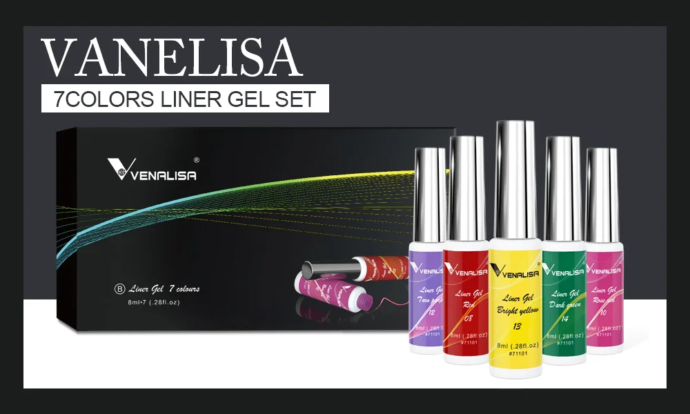7 farbe Kit Venalisa Liner Gel 8ml Französisch Gel Nagel Farbe Gel Polish UV LED Malerei Gel Nail art design Wunderschöne Glitter Farbe – Detail 8