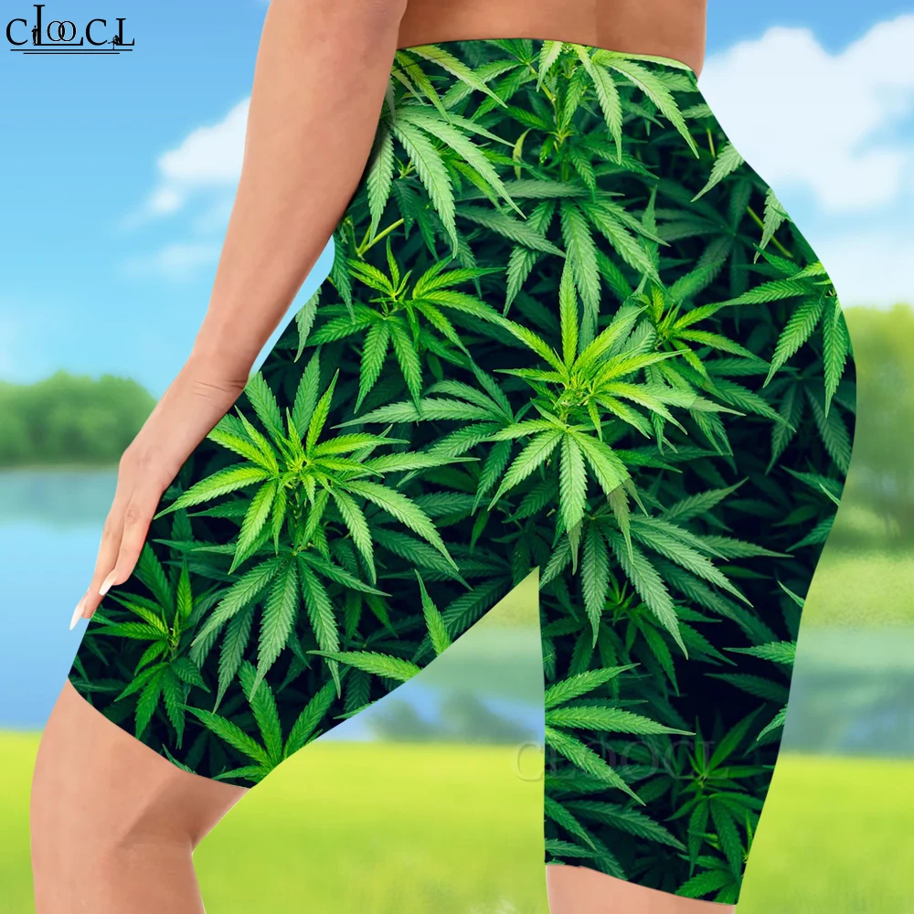 CLOOCL Hoge Taille Leggings Groen Blad Wiet Plant Gedrukt Shorts Vrouwen Sexy Gym Joggingbroek voor Vrouwen Biker Shorts Drop Shipping