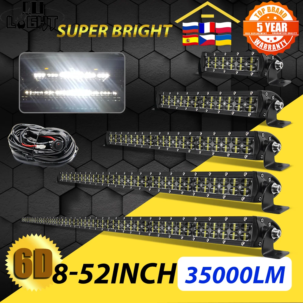 CO LIGHT 6D Slim LED Light Bar Offroad 8-52inch Led Bar Spot Flood 35000LM Led Work Light Bar for 4x4 ATV Car Truck SUV 12V 24V