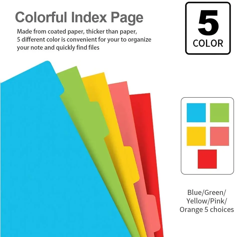 Перезаправляемый блокнот формата A6, 2 упаковки, вставки формата A6, подкладка из бумаги, 5 разделителей тематических цветов, индекс размеров