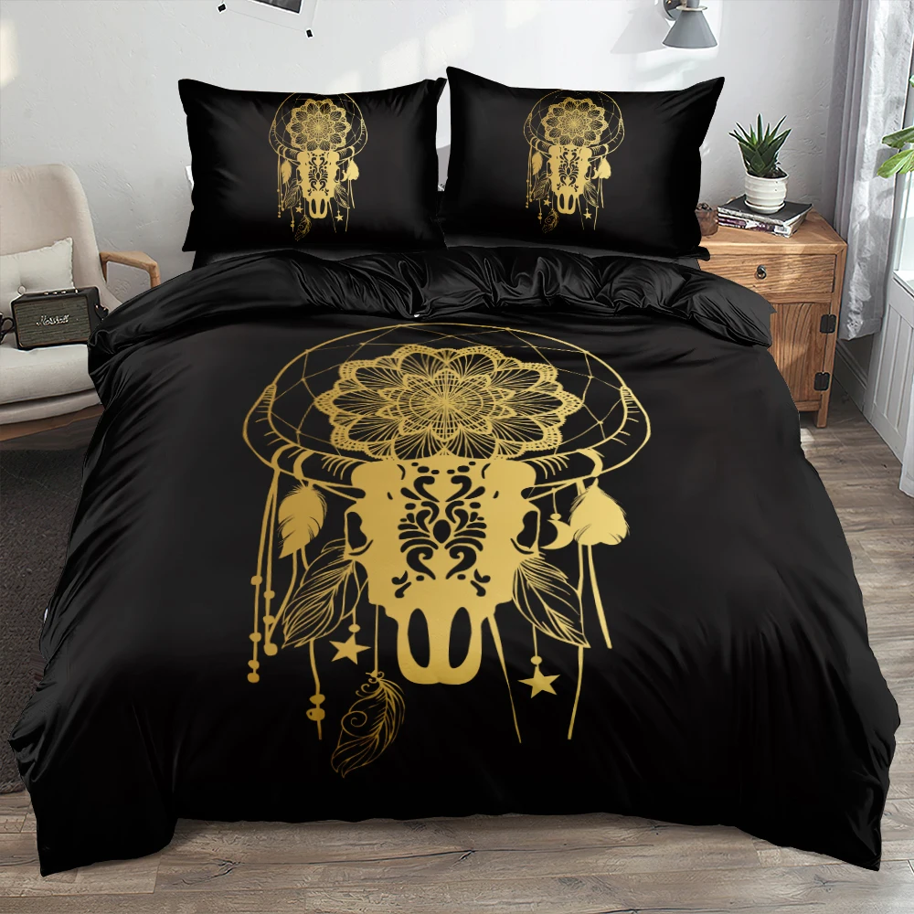 3D Bohemian Black Bedclothes Pillow Cottoms Quilt Covers Duvet Covers Set King Queen Full Twin Size Custom Desgin Home Textile