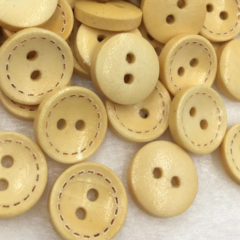 50Pcs Natural Color Round Shape Wooden Buttons 2 Holes Sewing Button With Dotted Line Scrapbooking DIY Apparel Accessories WB384