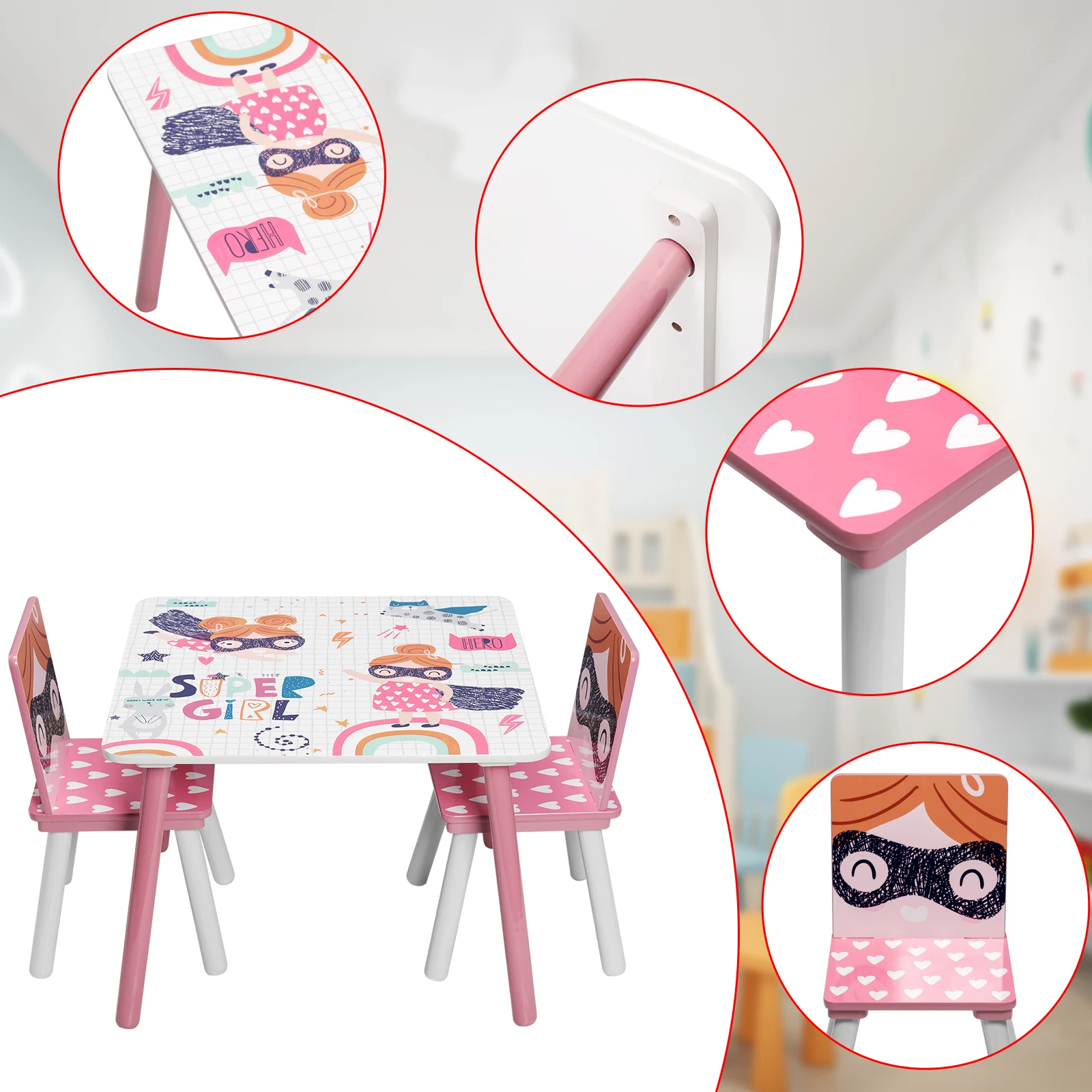 Juego de muebles para niños, 1 mesa para niños, 2 sillas, mesa de juego de juguete bonita, escritorio para niños, mesa de aprendizaje para bebés,