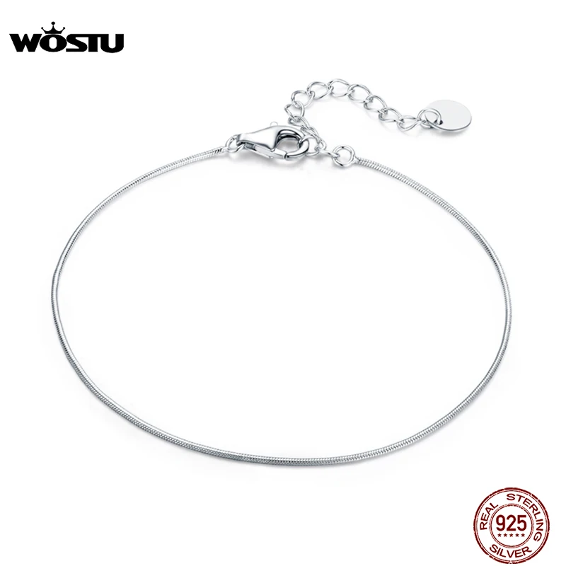 WOSTU 100% Real 925 Sterling Silver Simple Bracelet Delicate Snake Bone Bracelet For Women Wedding Fashion Fine Jewelry CQB153