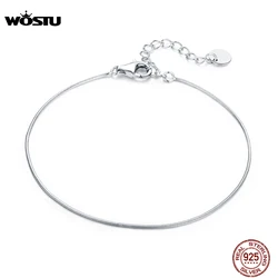 WOSTU 100% Real 925 Sterling Silver Simple Bracelet Delicate Snake Bone Bracelet For Women Wedding Fashion Fine Jewelry CQB153