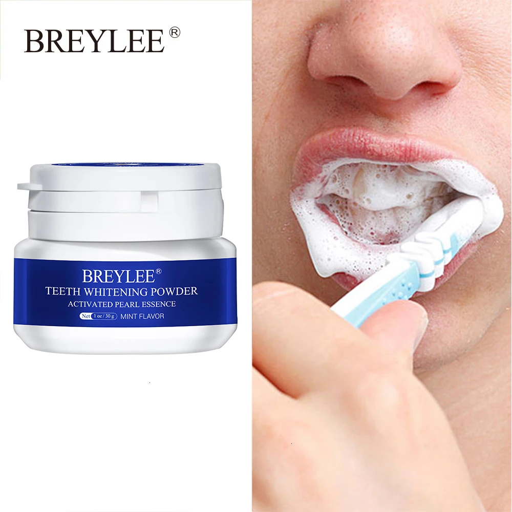 BREYLEE Teeth Whitening Powder Remove StainsPlaque Cleaning Hygiene  Bleaching Dental Toothpaste Tools Oral White Teeth Care 30g