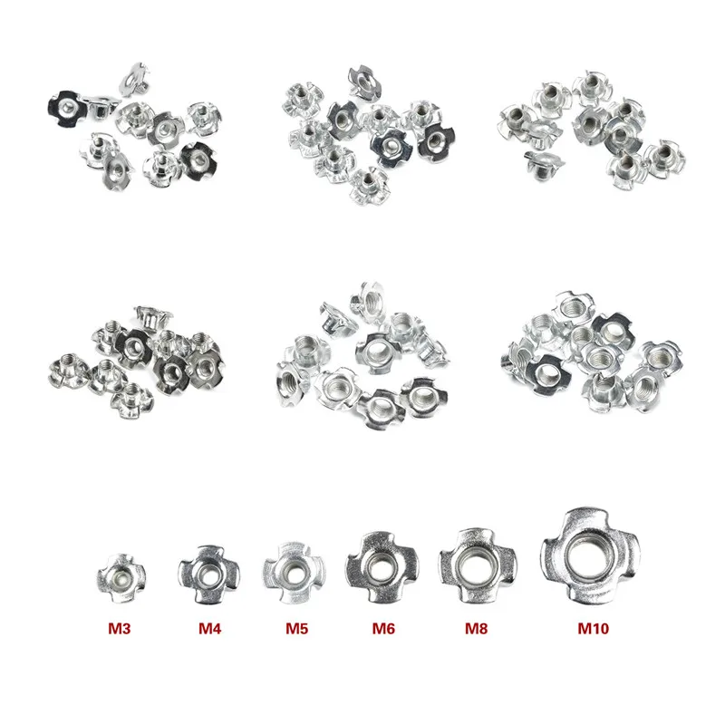 

10pcs Four Claws Nut M3 M4 M5 M6 M8 M10 Zinc Plated Speaker Nut T-nut Blind Pronged Tee Nut Furniture Hardware