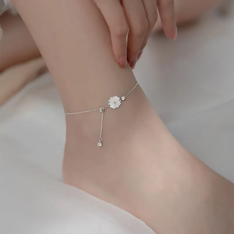 Enosola Real 925 Sterling Silver Daisy Anklets Female Elegant Party Anklet for Women Summer Fashion Fine Jewelry Gifts