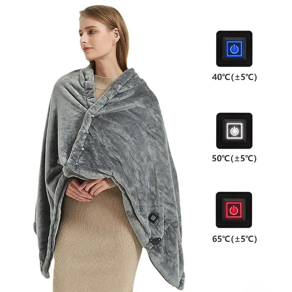 USB Heated Warm Shawl Electric Heating Plush Throw Blanket Heated Cape Heating Lap Blanket Coral Flannel Heated Blanket