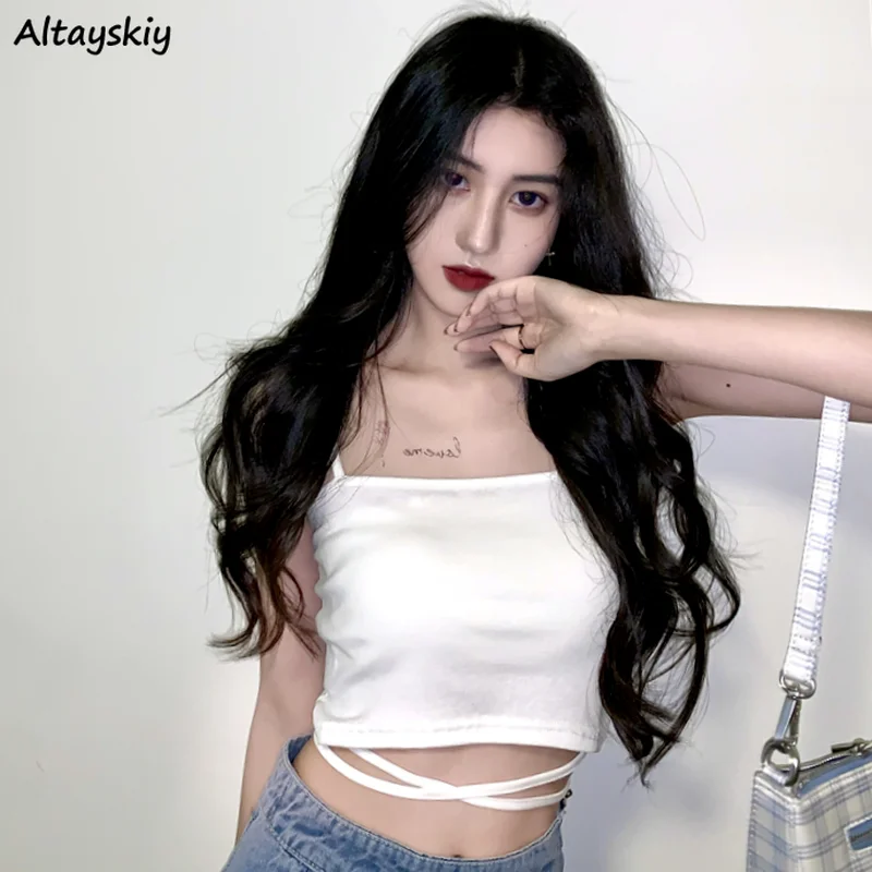 

Camisole Women Summer Hot Girls Club Black Crop Top Sexy Clothing Bandage Slim Simple Popular Cool Ins Soft Streetwear Party