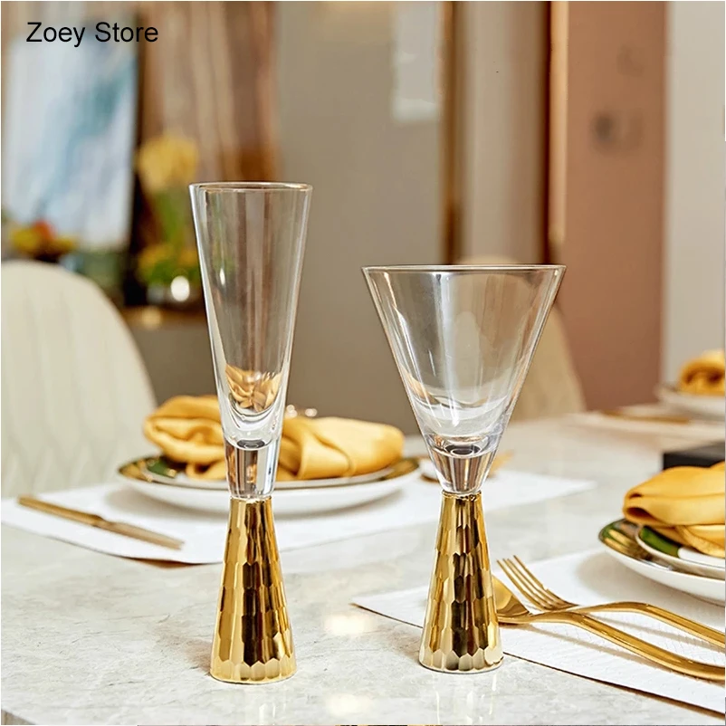 High-end Glass Wine Glasses Golden Wine Glasses Family Party Champagne Glasses Bar Whiskey Cocktail Glasses Martini Glasses 2021