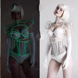 Women Tpu transparent led armor bar dance team ds singer dj nightclub gogo costume light up stage suit 5.0