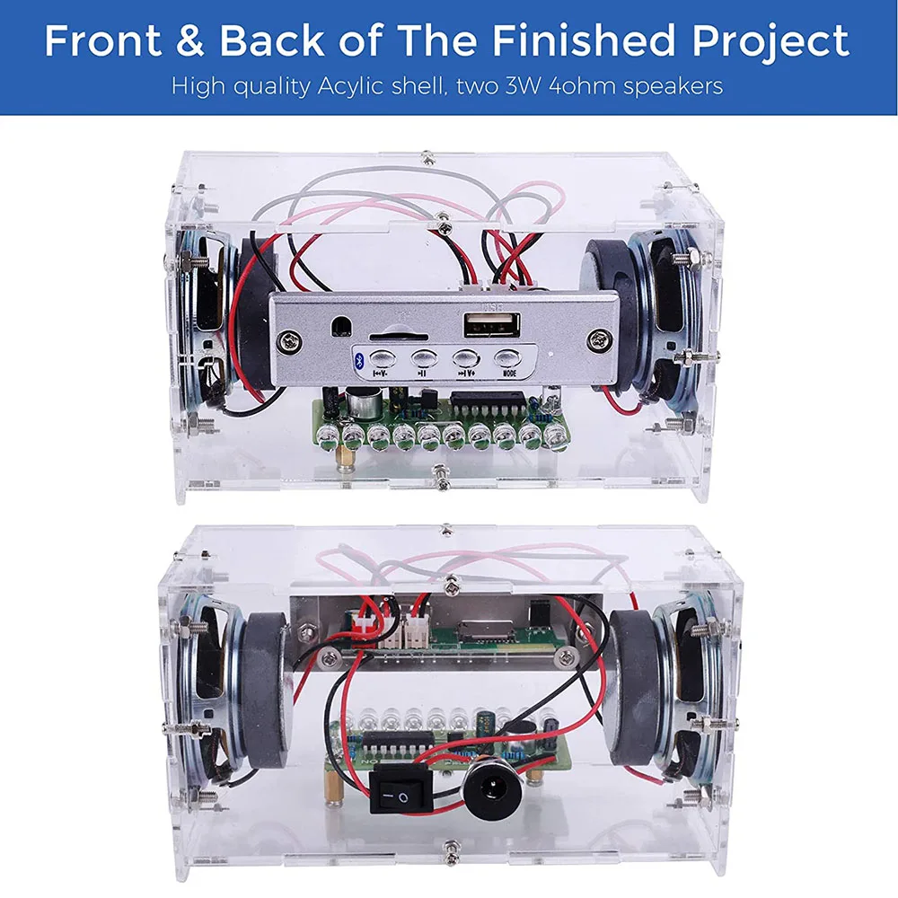 DIY Electronic Kit Bluetooth-Compatible 5.0 Speaker Music Spectrum Soldering Practice LED Flashing 2*3W Power Amplifier