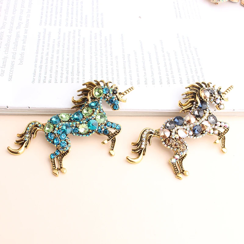 Pollee-broches de caballo de diamantes de imitación para mujer, broche de unicornio, broche de doble propósito, Animal, joyería de moda, Pin de