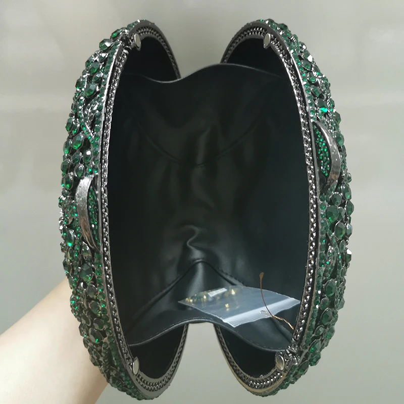 Oval Shape Green Rhinestone Clutch Gemstone Evening Purse Luxury Casual Women Diamond Money Wallets Mini Chain Party Handbags