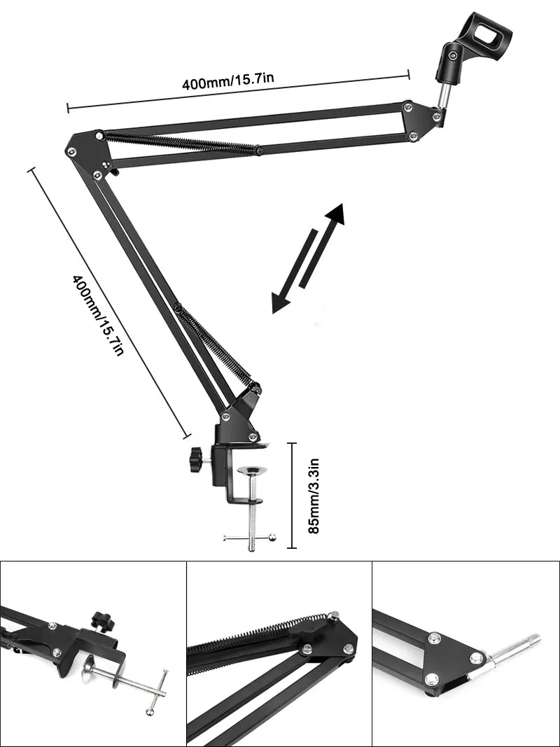 حامل ميكروفون مرشح لـ Bm 800 حامل ذراع استوديو حامل احترافي لمشبك الميكروفون قناع الزجاج الأمامي حامل الميكروفون
