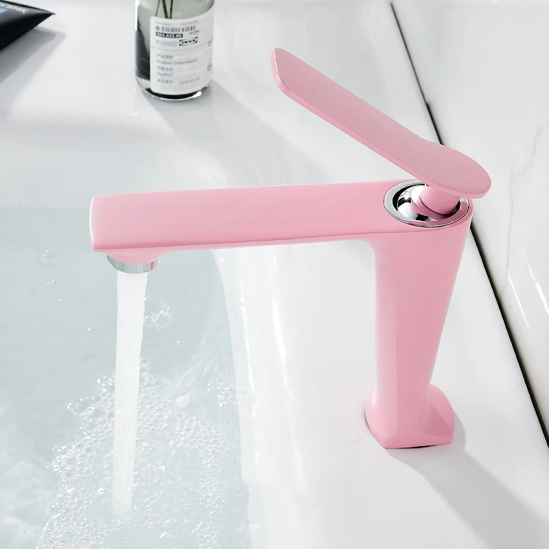 Basin Mixer Faucet Bathroom Sink Tap Pink Brass Hot and Cold Single Hole Bath Faucet Single Handle Basin Tap Wash Basin Torneira