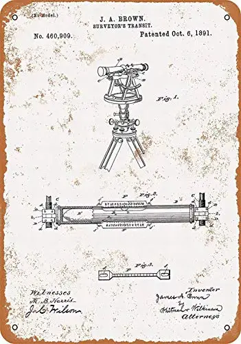 8 x 12 Metal Sign - Surveyor's Transit Patent - Vintage Wall Decor Home Decor