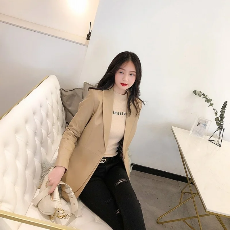 Office Elegant Ladies Suit Coat Slim Sashes Genuine Leather Short Jacket Designer Luxury Sheepskin Outerwear Female Casual Tops