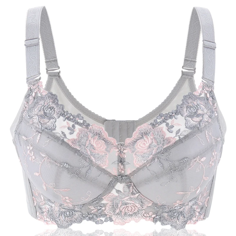 Women's Full coverage Underwired Lightly Lined bra Floral Embroidered Bra 34 36 38 40 42 44 46 48 B C D E F G H