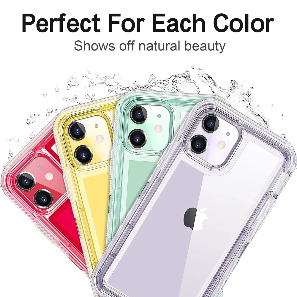 3 IN1 For iPhone 15 14 11 12 13 16Pro Max MINI XR XS X XSMAX SE 6 7 8 Plus Transparent Shockproof Armor Glossy Plain Phone Cover