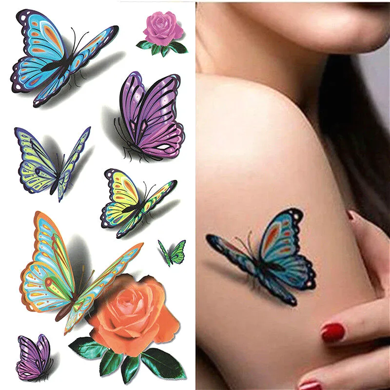 3D Temporary Tattoos for Women Body Amazing Art Tattoo Flash Waterproof Butterfly Flower Tatoo  Home Decorate Wall Sticker