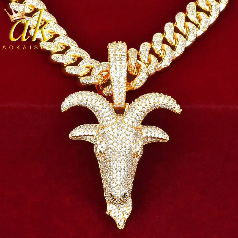 Goat Shaped Pendant Charm Necklace for Men 24K Real Gold Color Plated Hip Hop Jewelry